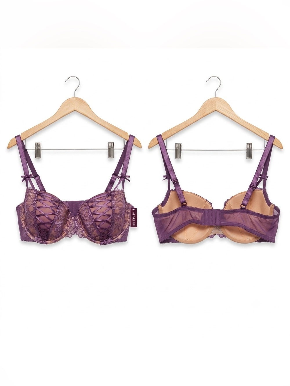NWT Adore Me Balconette Bra 40D Sexy Purple Strappy Overlay Lace Ip Cage Detail